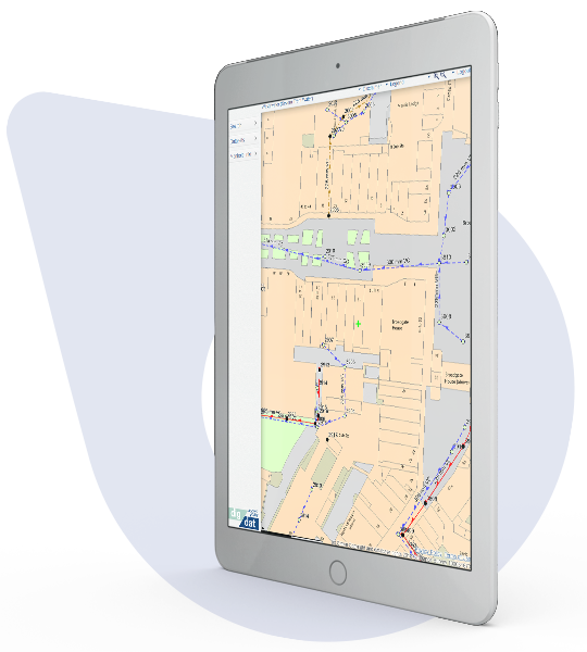 Access point website shown on a tablet with a light purple map marker shown in the background.